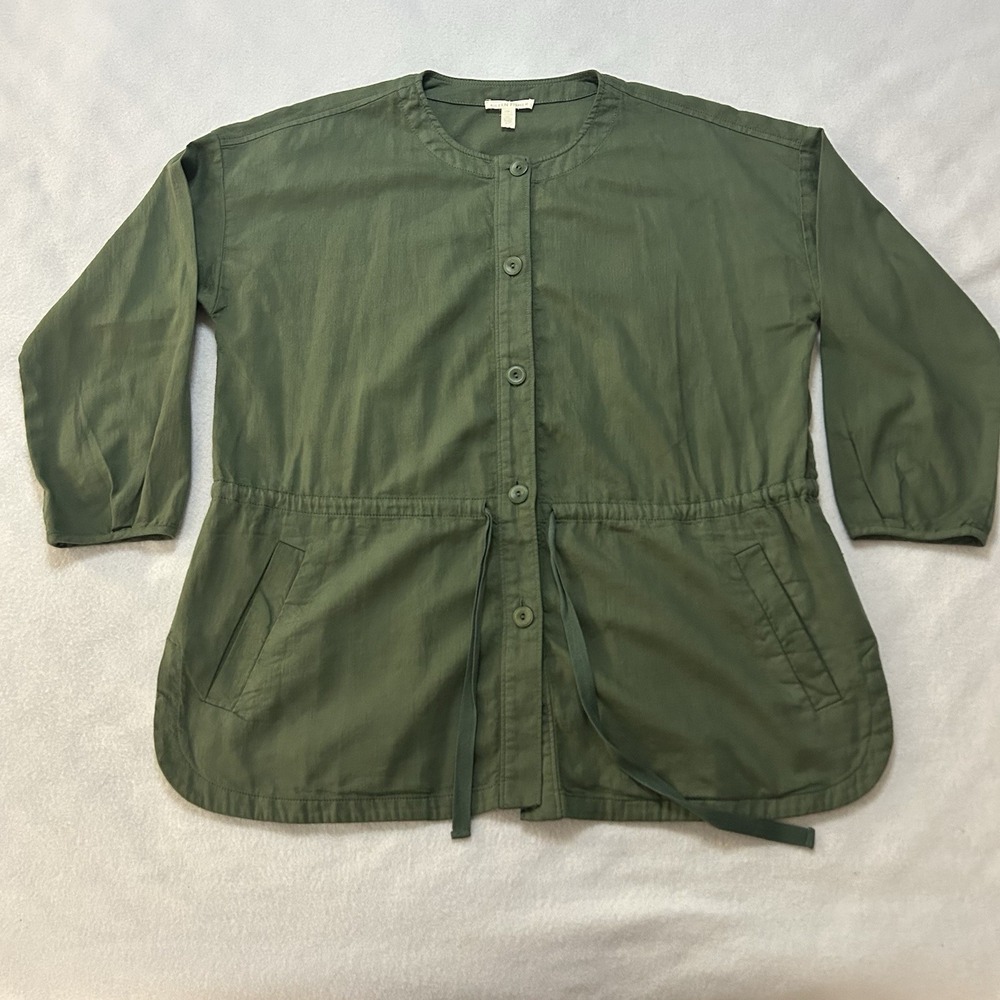 Eileen Fisher Nori Lightweight Hem Jacket Small Twill Shirttail Green Women's S